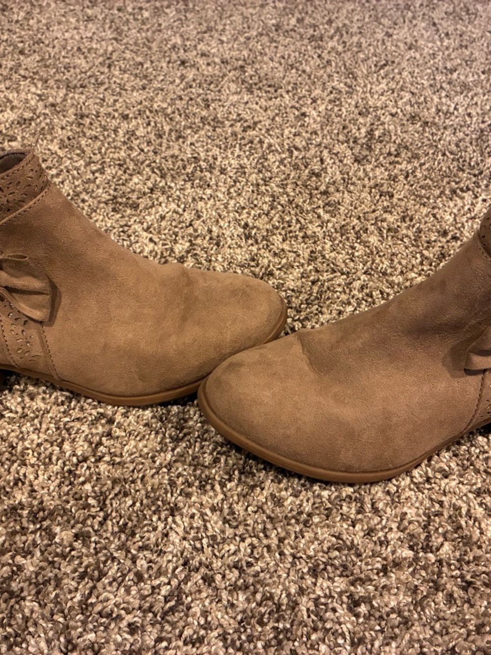 Women's Tan Suede Ankle Boots with Side Bow